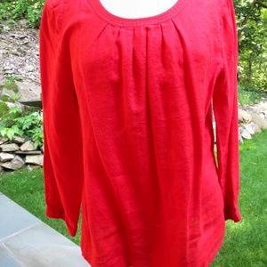 J Crew RED 3/4 Sleeve LINEN Top Tunic Scoop Neck12